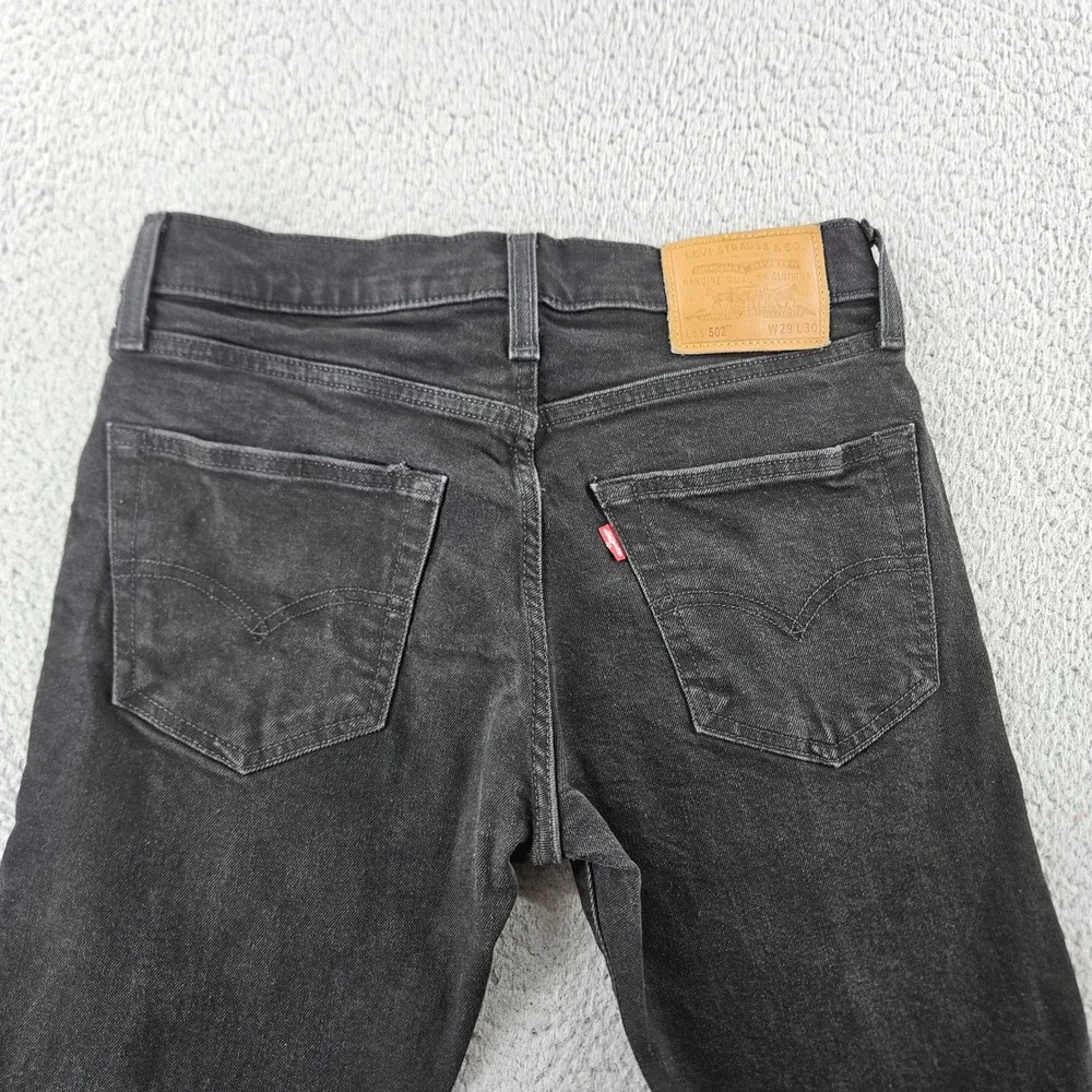 Levis Premium 502 Jeans Mens 29x30 Black Denim Regular Taper Fit‎ Zip Fly
